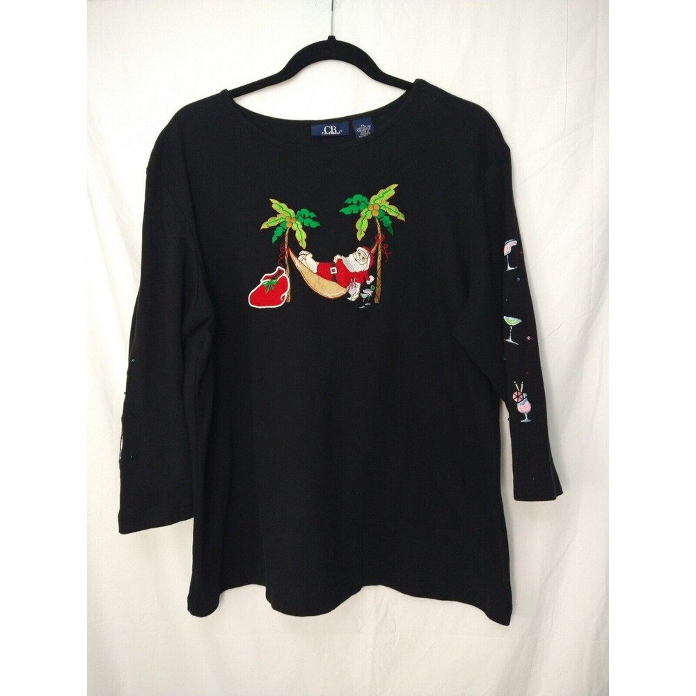 CB Casual Sz XL Santa Hammock Cocktail ALL COTTON Embroidered Christmas Sweater